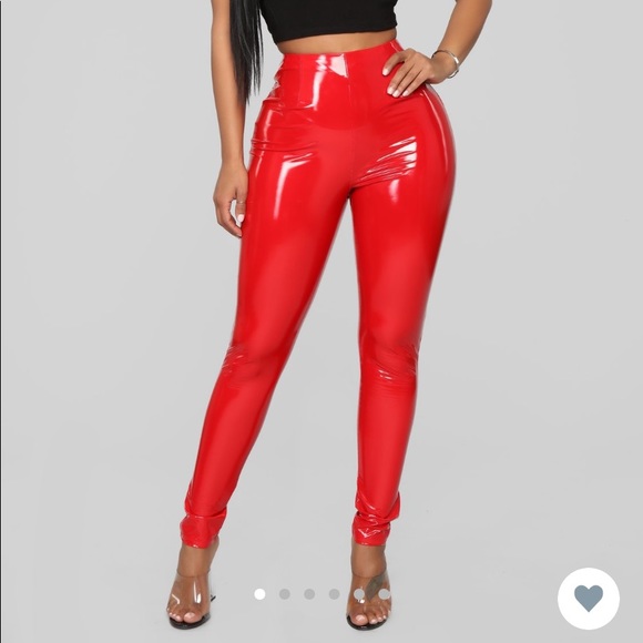 red vinyl jeans